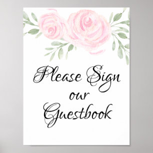 Pink Watercolor Roses Sign Our Guestbook