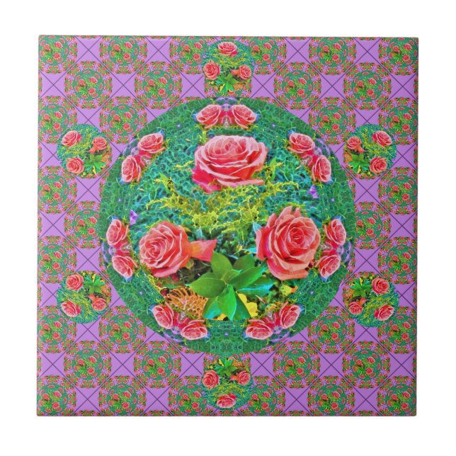 Pink Watercolor Roses  Tile (Front)
