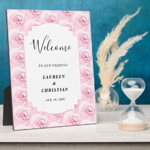 Pink Watercolor Roses  Wedding  Plaque
