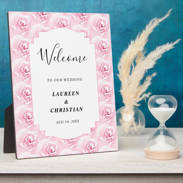 Pink Watercolor Roses  Wedding  Plaque (Side)