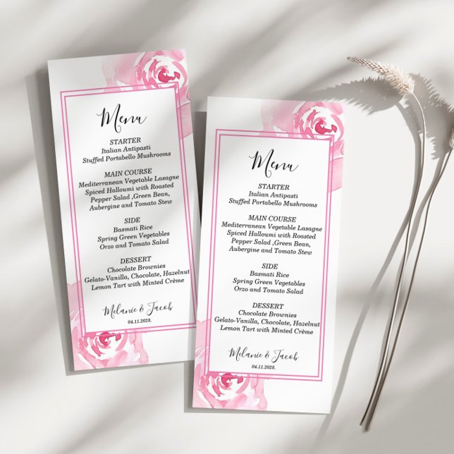 Pink Watercolor Roses Wedding program flat card (Creator Uploaded)