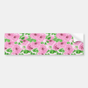 Pink watercolor roses with leaves and buds pattern bumper sticker