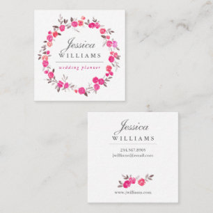 Pink Watercolor Roses Wreath Business Card