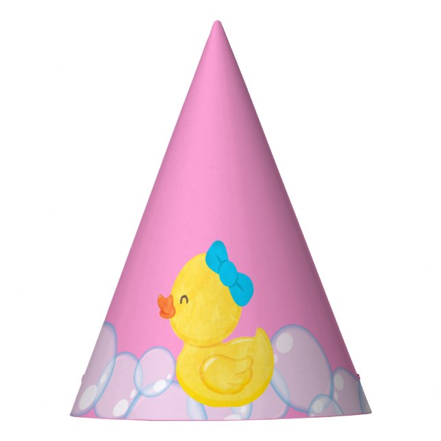 Pink Watercolor Rubber Duck Party Hat (Front)