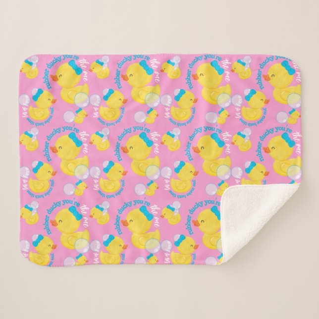 Pink Watercolor Rubber Ducky You're the One Sherpa Blanket (Front (Horizontal))