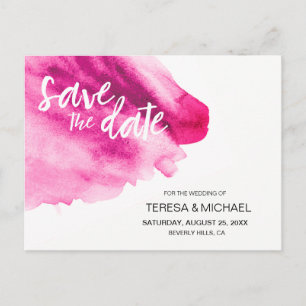 Pink Watercolor Save the date Engagement Announcement Postcard
