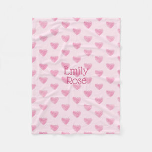 Pink Watercolor Scribble Hearts, Personalised Fleece Blanket