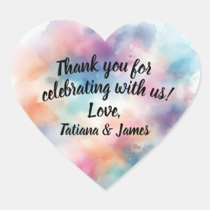 Pink Watercolor Script Customisable Thank You Heart Sticker