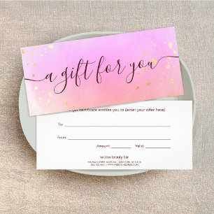 Pink Watercolor Script Spa Gift Certificate