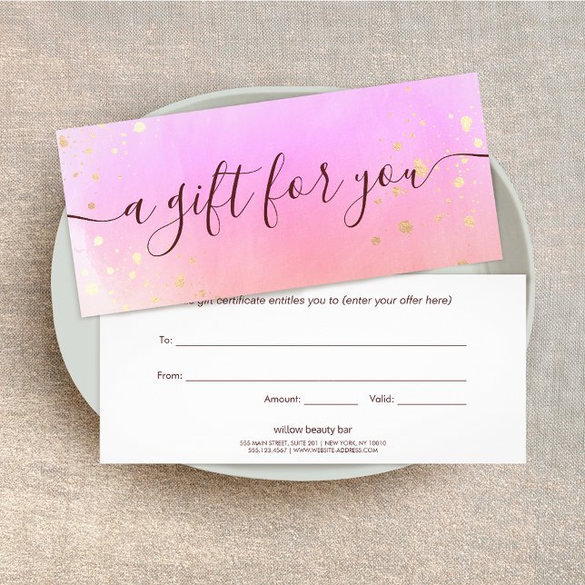 Pink Watercolor Script Spa Gift Certificate (Creator Uploaded)