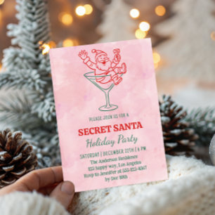 Pink Watercolor Secret Santa Holiday Party Invitation