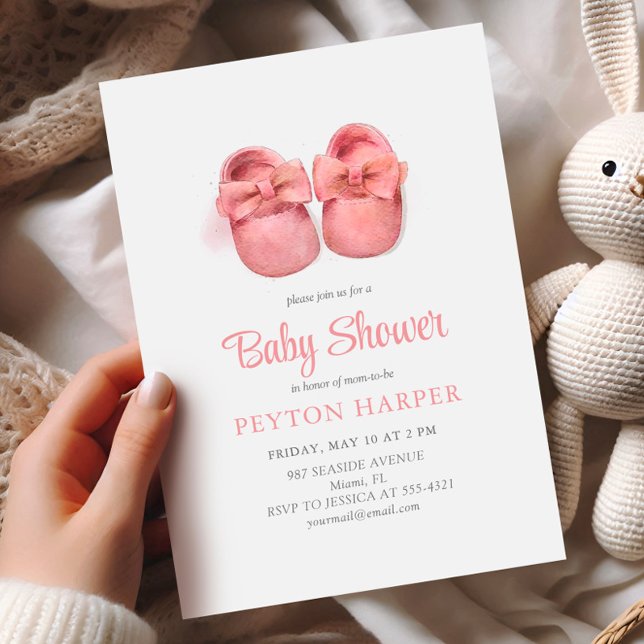Pink Watercolor Shoes Girl Baby Shower Invitation (Creator Uploaded)