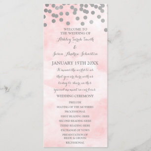 Pink Watercolor Silver Confetti Wedding Program Programme