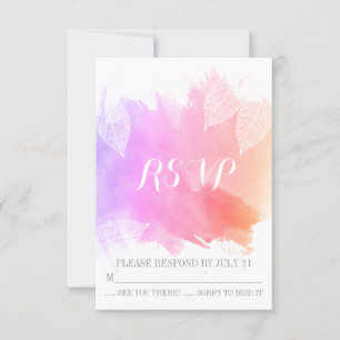 Pink watercolor & skeleton leaves wedding RSVP Card