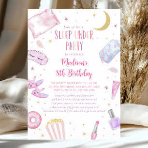 Pink Watercolor Sleepunder Birthday Invitation