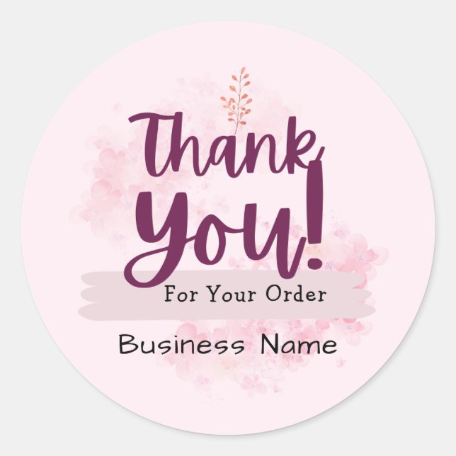 Pink watercolor Small Business Thank You Classic Round Sticker (Front)