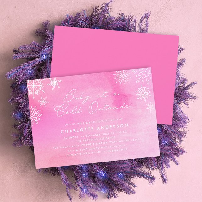 Pink Watercolor Snowflakes Baby Shower Invitation (Creator Uploaded)