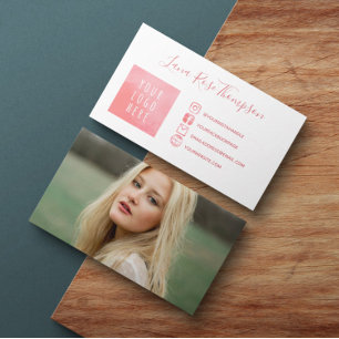 Pink Watercolor Social Media Photo & Logo Business Card