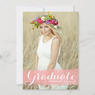 Pink Watercolor Splash Photo Graduation Invitation