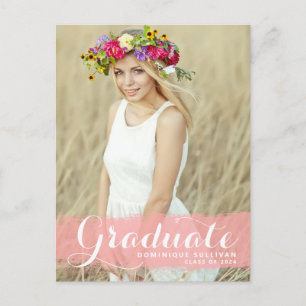 Pink Watercolor Splash Photo Graduation Postcard