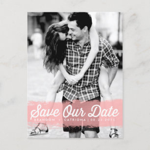 Pink Watercolor Splash Save Our Date Postcard