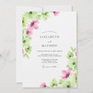 Pink Watercolor Spring Wedding Invitation