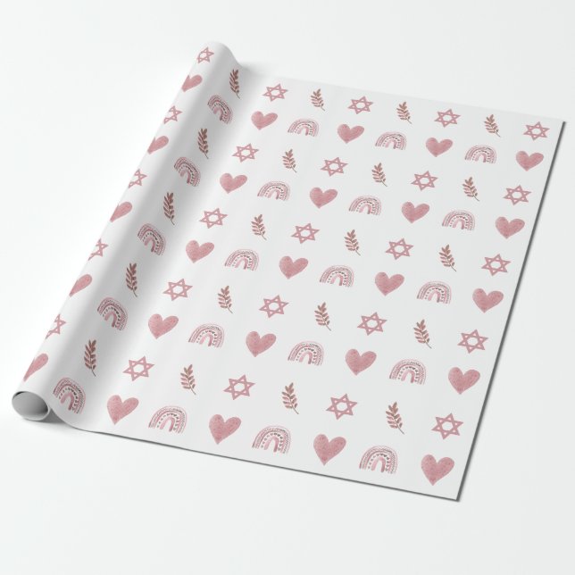 Pink Watercolor Star of David  Wrapping Paper (Unrolled)