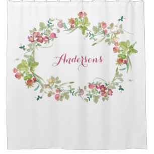 Pink Watercolor Strawberry Shower Curtain