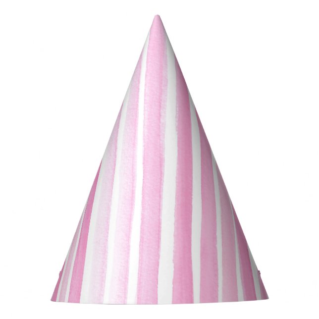 Pink Watercolor Stripe Birthday Party Hat (Front)