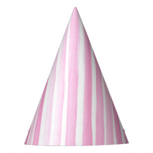 Pink Watercolor Stripe Birthday Party Hats