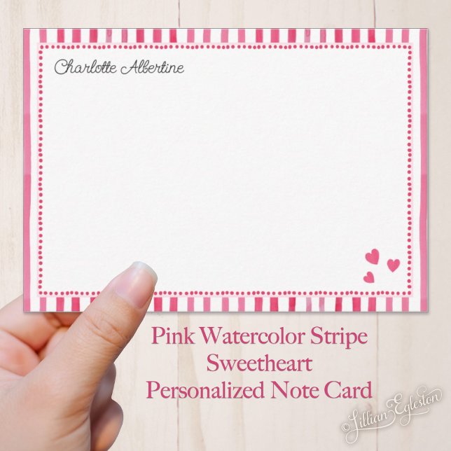 Pink Watercolor Stripe Sweetheart Personalised Card (Creator Uploaded)