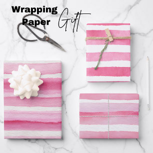 Pink Watercolor Stripe Wrapping Paper Sheet