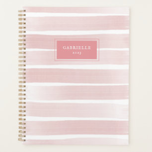 Pink Watercolor Stripes Coral Personalised Planner
