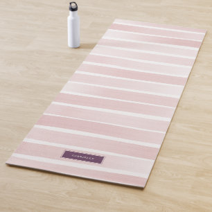 Pink Watercolor Stripes Pretty Personalised Yoga Mat