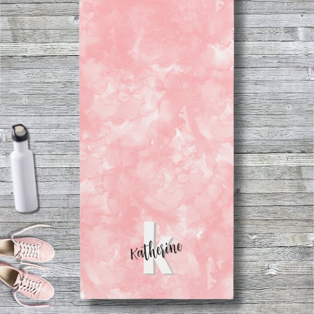Pink Watercolor Stylish Modern Initial Yoga Mat (Simple Stylish Modern Watercolor Pink Monogrammed Yoga Mat)