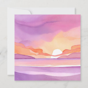 Pink Watercolor Sunset   Beautiful Ocean Sky Card