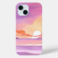 Pink Watercolor Sunset | Beautiful Ocean Sky