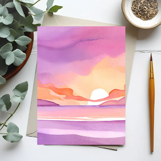 Pink Watercolor Sunset | Beautiful Ocean Sky Postcard