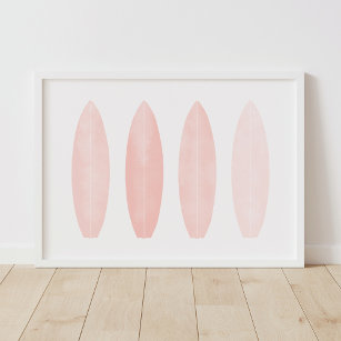 Pink Watercolor Surfboards Beach Nursery Decor