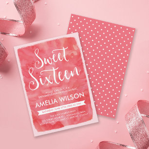 Pink Watercolor Sweet 16 Birthday Invitation