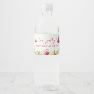 Pink Watercolor Tea Party Water Bottle Label
