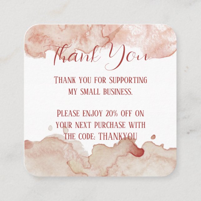 Pink Watercolor Thank You Card (Back)