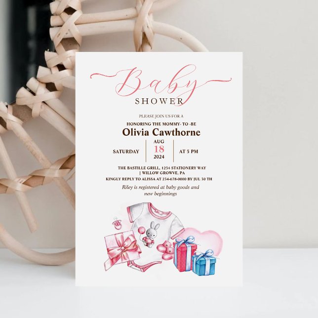Pink Watercolor Toys Baby Girl Shower Invitations (Creator Uploaded)