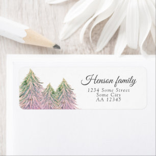 Pink Watercolor Tree Christmas Return Address Labe
