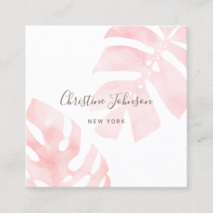 pink watercolor tropical leaves business card