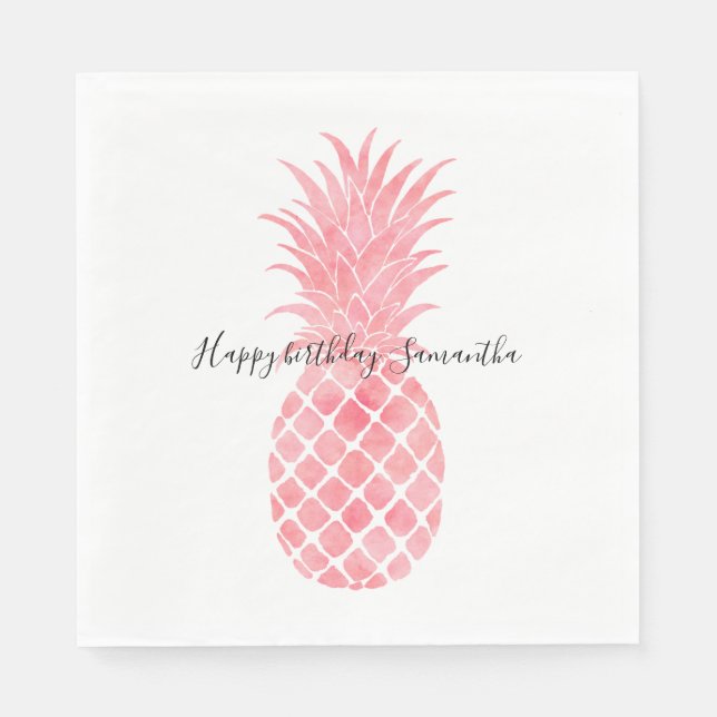 Pink Watercolor Tropical Pineapple Napkin (Front)
