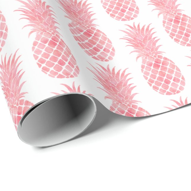 Pink Watercolor Tropical Pineapple Wrapping Paper (Roll Corner)