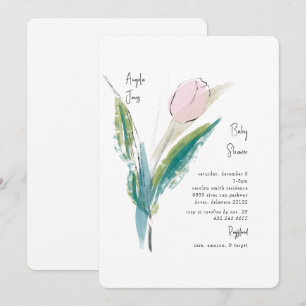 Pink Watercolor Tulip Baby Girl Shower Invitation
