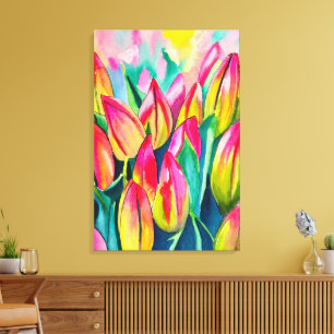 Pink watercolor tulips art canvas print