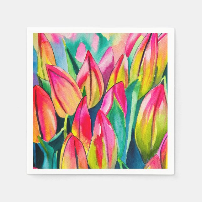 Pink watercolor tulips art napkin (Front)